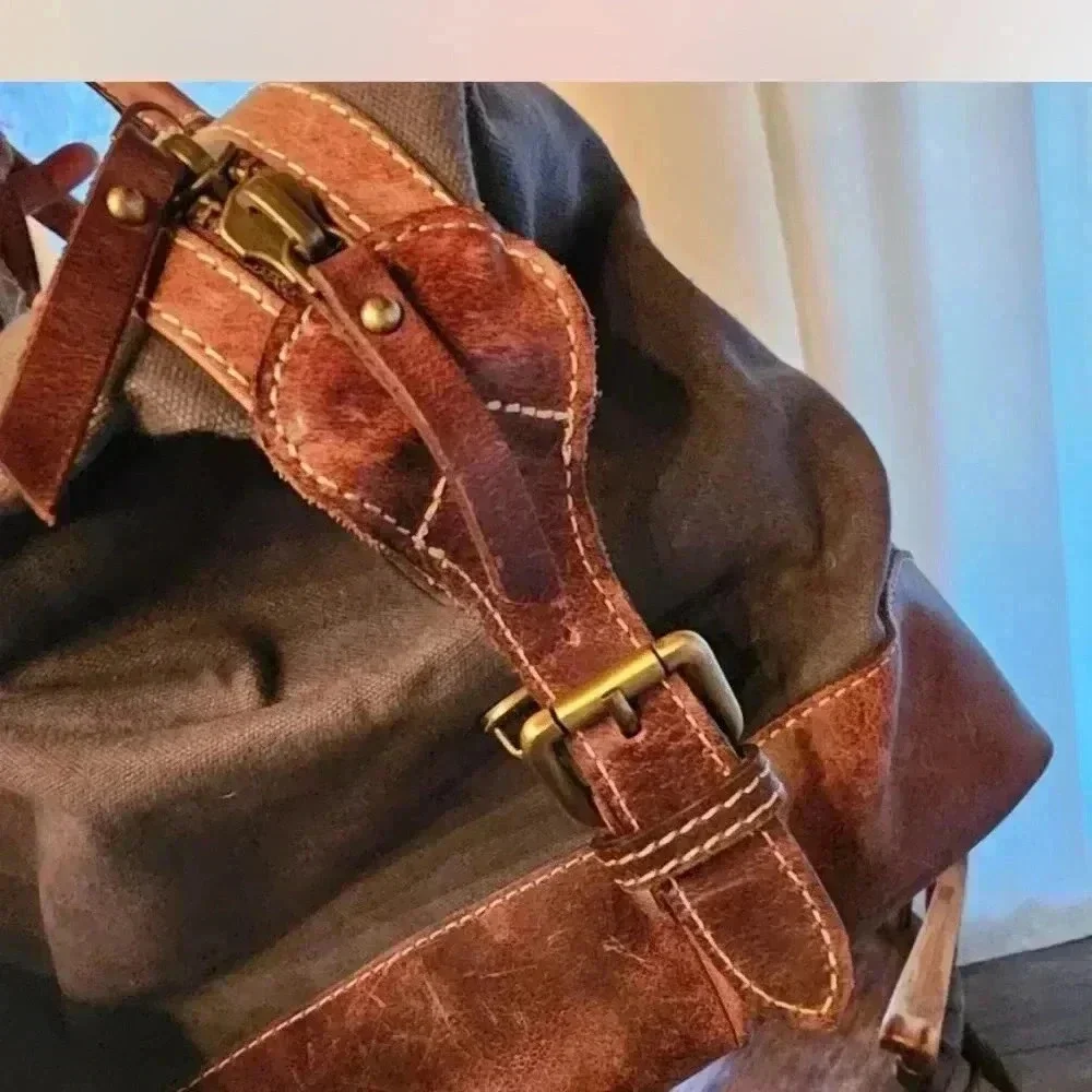 Vintage FH Wadsworth leather and canvas weekender